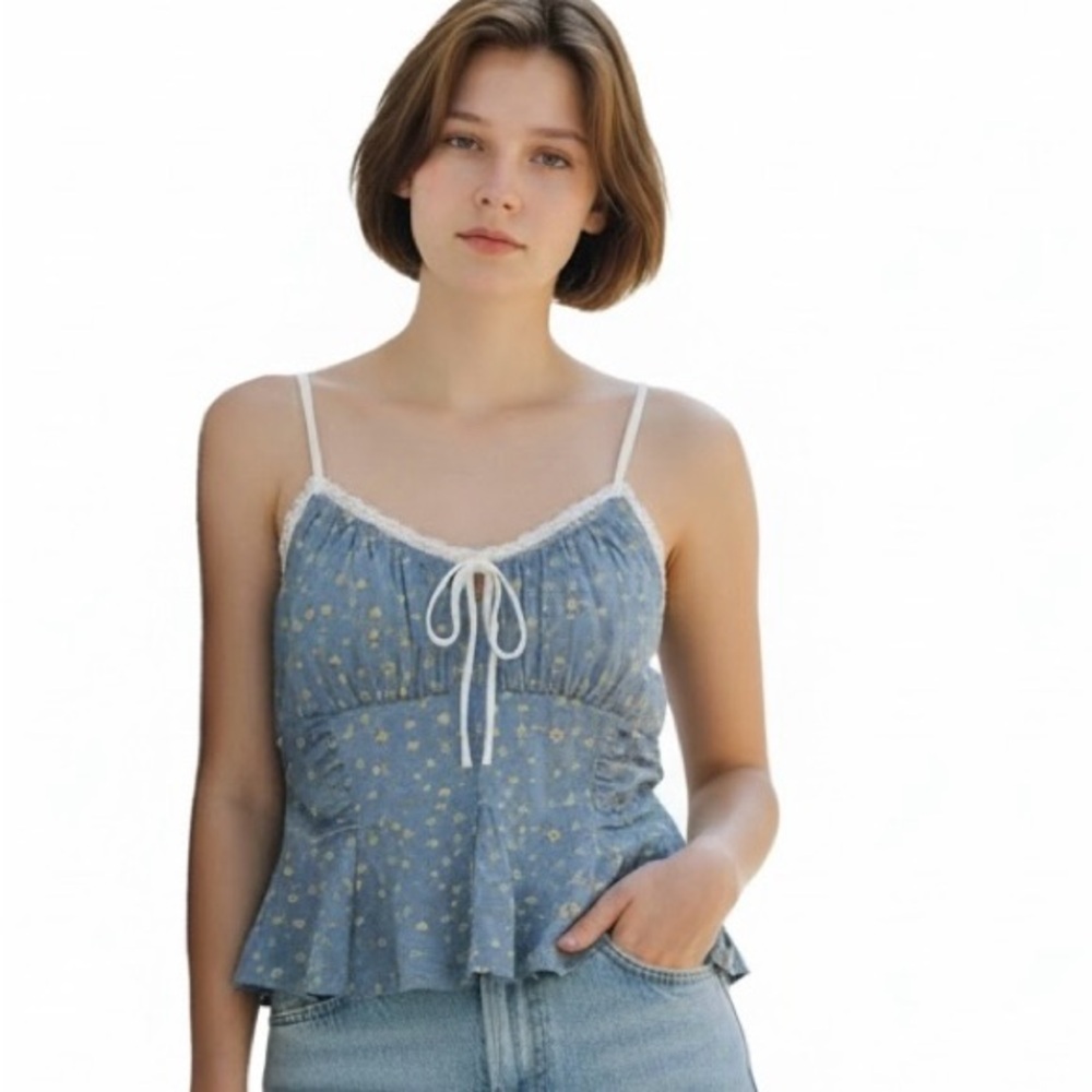 Free People Blue Yellow Floral Halter  Peplum Top sz XL NWT
